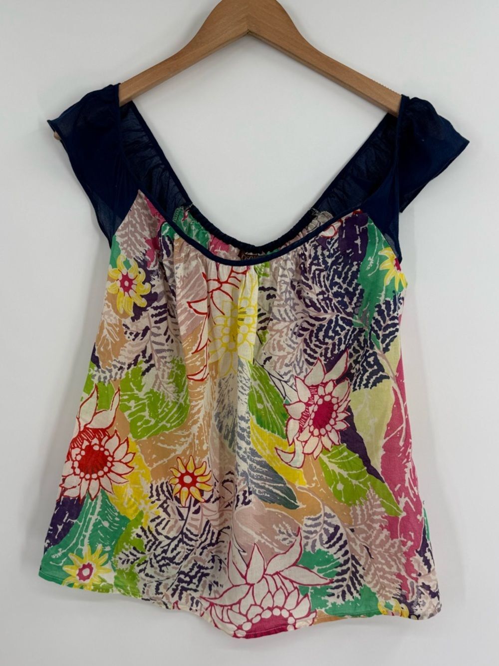 ✦ 1060 Sherman Floral Cotton Lightweight Cap Sleeve Top | Multicolor | Medium